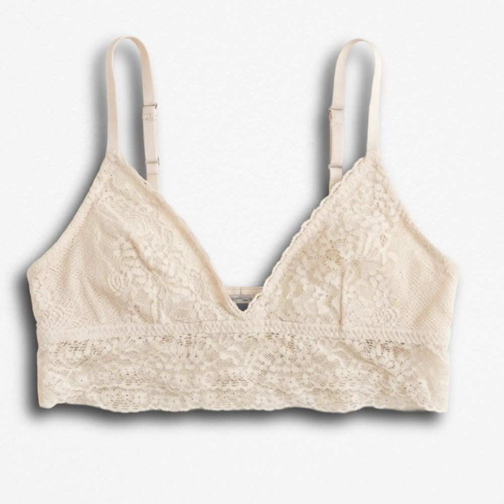 Gilly Hicks Women Cream Floral Lace Unlined Bralette Triangle Bra Small